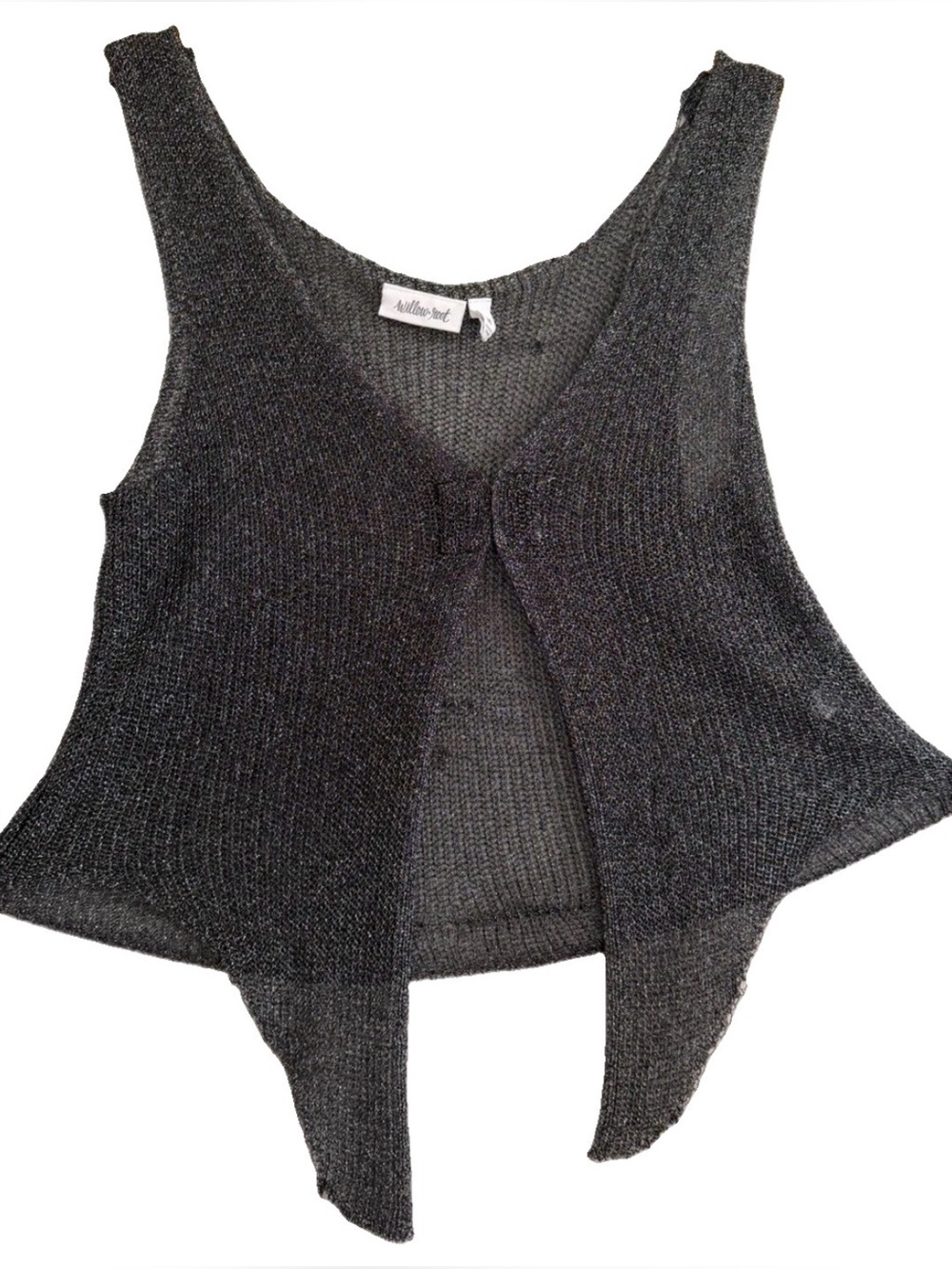 Willow + Root Metallic Knit Tie Front Cropped Vest Top Gray Silver Shiny Medium